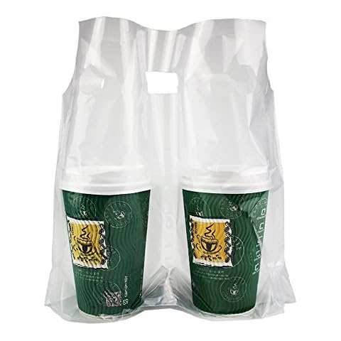 FERENLI 500PCS Clear Handle Drink Drinking Plastic Packaging Bags for Shops Stores Dining Hall Portable Beverage Milk Juice Water Carrier Containers Hanging Hole Liquid Pouches 12.2x11 inch Cover