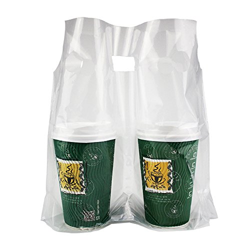 Clear Handle Drink Drinking Poly Plastic Packaging Bags for Shops Stores Dining Hall