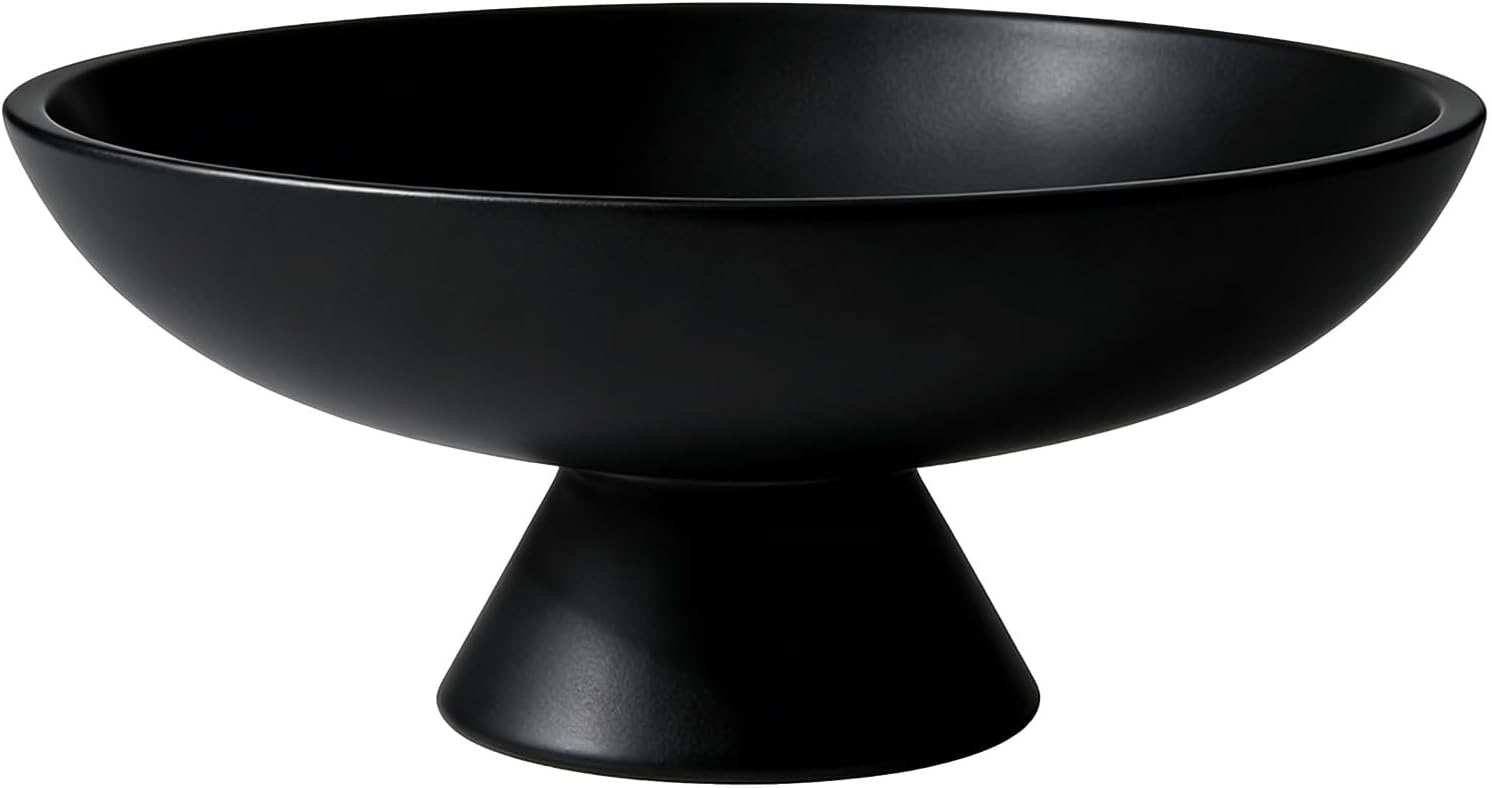 Garvee Concrete Pedestal Decorative Bowl, Modern Cement Centerpiece Fruit Bowl for Keys, Large Catch-All for Kitchen Counter, Entryway & Coffee Table, Home Decor, 11" D x 4" H, Black