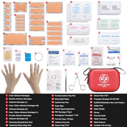 Mini First Aid Kit - 150 Piece Small Waterproof Hard Shell Medical Kit for Home, Car, Travel, Camping, Truck, Hiking, Sports, Office, Vehicle & Outdoor Emergencies- Small First Aid Medical Kit (Red) - Image 4