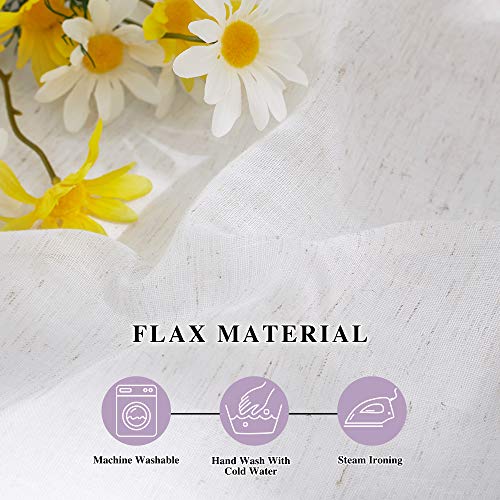 NICETOWN Linen Curtains Off White Sheer Flax Textured, Grommet Semi Linen Sheer Window Treatments Privacy with Light Filtering Vertical Drapes for Bedroom/Living Room, W52 x L84, 2 Panels