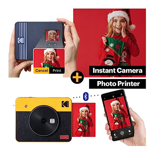 KODAK Mini Shot 3 Retro 3x3 Instant Camera, Photo Printer, 38 Sheet, Yellow | Bluetooth, iPhone & Android Smartphone Compatible, 13MP Camera, Retake Before Printing, Water, Fingerprint & Fade Resistant