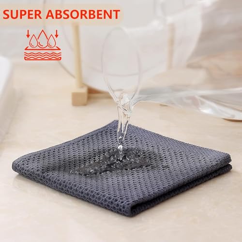 Image of 100% Cotton Kitchen Dish Cloths, 6 Pack Waffle Weave Ultra Soft Absorbent Dish Towels for Drying Dishes Quick Drying Kitchen Towels Dish Rags, 13.4 X 13.4 Inches (Dark Grey, Pack of 6)