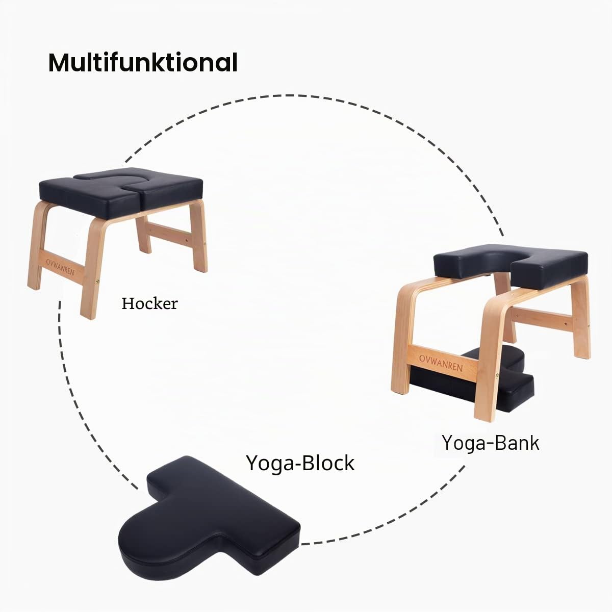 Yoga-Kopfständer, Ständer, Yoga-Stuhl für Familie, Fitnessstudio, Holz und PU-Pads, lindert Müdigkeit und Aufbau des Körpers (schwarz)