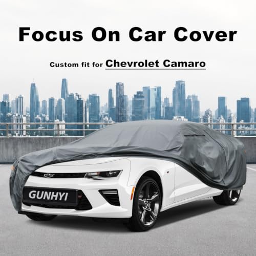 Image of GUNHYI Premium Car Cover Custom Fit Chevrolet Chevy Camaro (2010-2026), 16 Layers Heavy Duty Car Cover Waterproof All Weather with Zipper Door for Sun Rain Snow Dust Uv Protection