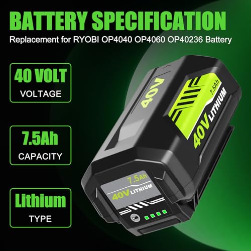 Image of 2Pack 7500mAh Replacement 40V Batteries for Ryobi 40V Battery Compatible with Ryobi 40Volt Battery OP40261 OP40404 OP40501 OP40602 OP4075A Power Tools