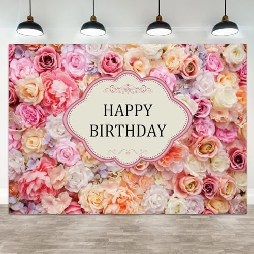 Happy Birthday Backdrop, Purple Butterfly Birthday Photography Background For Women Girls, Pink