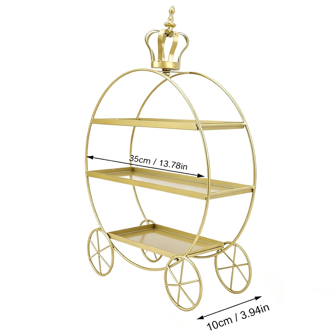 Soporte para pasteles con forma de carruaje corona de 3 niveles, bandeja para servir dulces y galletas de varios niveles, expositor de torre de postres con tazas gruesas para pasteles (Gold)