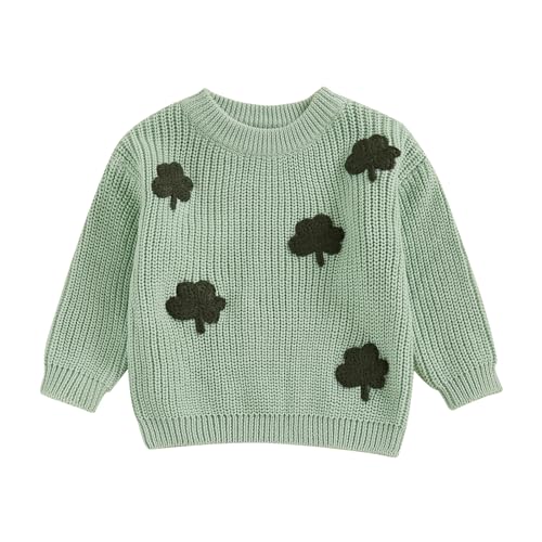 Baby Boy Girl Cute Long Sleeve Crew Neck Clover Embroidery Sweater Toddler St Patricks Day Outfit