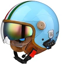 Open Face Style Bluetooth Helmet Double Visor Motorcycle Half Helmet, for Men Women Retro Scooter Helmet DOT Approved 3/4 Motor Helmets for Cruiser Chopper Jet Street Moped ATV