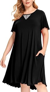 Short Sleeve Plus Size Nightgown Ruffle Seams Sleeping...