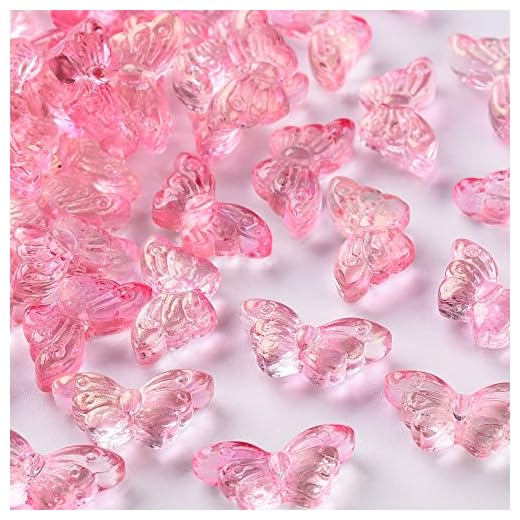 KitBeads 100pcs Spray Glass Butterfly Beads Pink Transparent Butterfly Beads Crystal Butterfly Shaped Beads with Glitter Powder for Jewelry Making