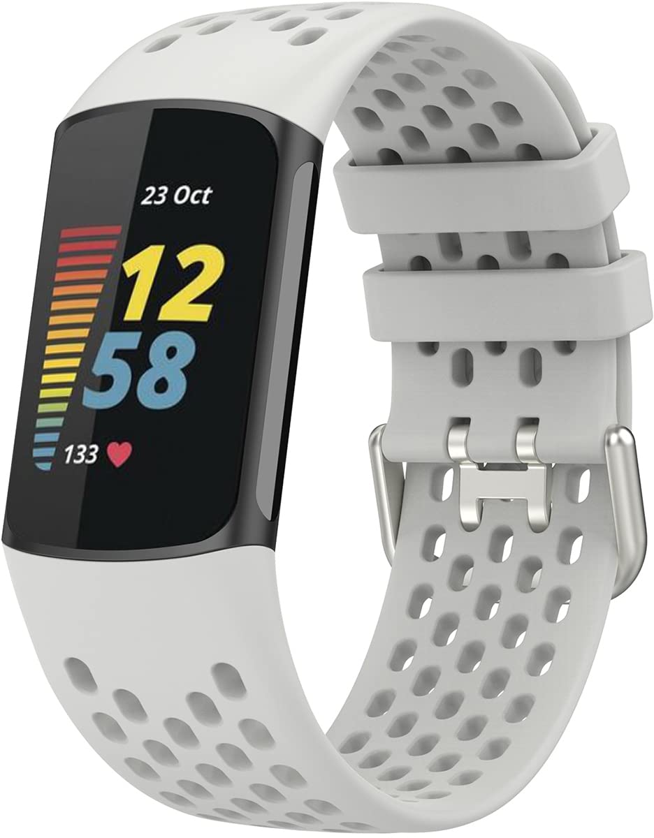 Shieranlee Charge 6 Strap, Soft TPU Silicone Replacement, Sport Breathable Waterproof Adjustable Wristband Compatible with Fitbit Charge 6, Charge 5