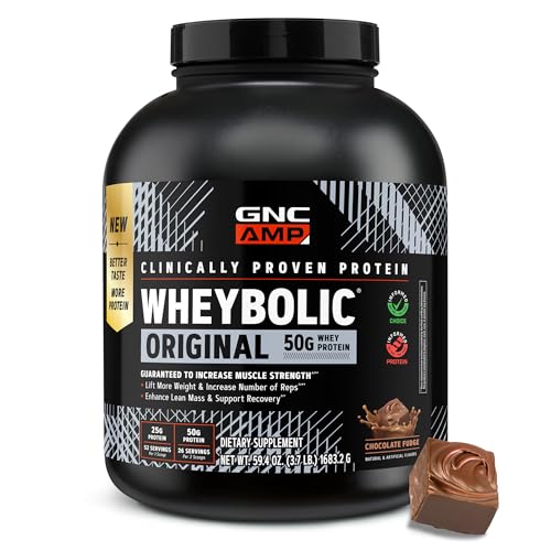 GNC AMP New Wheybolic- Clinically Studied Whey Protein Powder for Workouts & Active Lifestyles- High Leucine Content- Smooth Mixing Drink Mix for Fitness Shakes- Chocolate Fudge- 59.4 Oz (26 Servings)