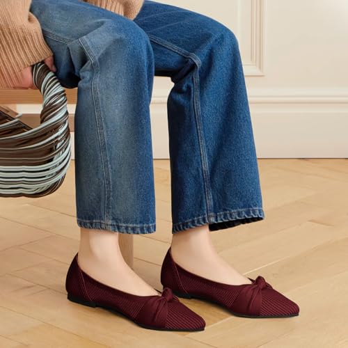Image of TINGRISE Women's Flats Shoes Comfortable Dressy Pointed Toe Knit Washable Ballet Flat