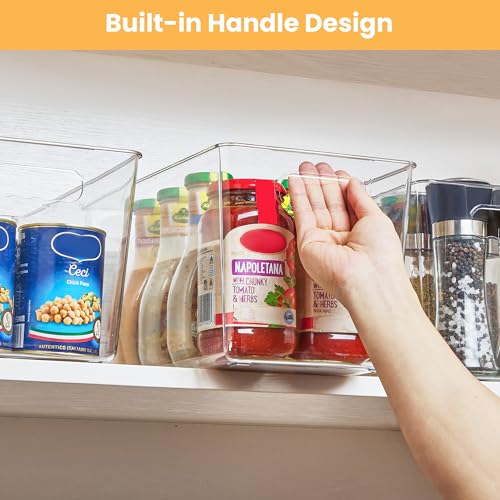 image for YIHONG Clear Plastic Storage Bins, 8 Pack Pantry Organizer Bins with H