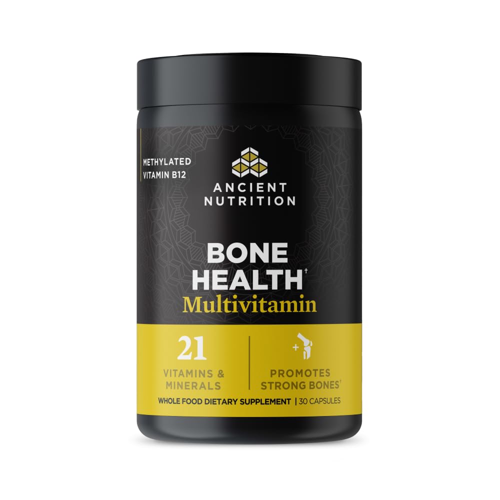 Ancient NutritionBone Health Multivitamin, Supports Bone Density, Bone Building & Remodeling, 21 Vitamins & Minerals with Milk Protein Peptides, Methylated B Vitamins & Chelated Minerals, 30 Servings