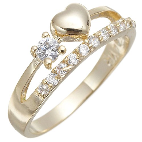 アクセサリーショップピエナ ピンキーリング 小指 指輪 日本製 ニッケルフリー 2連リング風 ハート&ハーフエタニティ 5号ゴールド