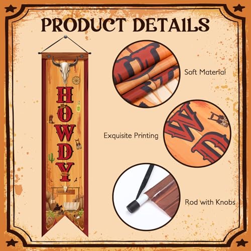 Image of Chiisong 4 Western Party Decorations Cowboy Banners Wild West Hanging Decor Howdy Yes Haw Porch Sign Backdrops for Indoor Outdoor Cowboy Birthday Photo Props Wedding Party Supplies (Wild)