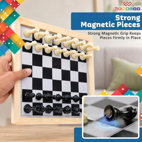 Image of Wembley 2 in 1 Magnetic Wooden Chess Board Set and Ludo Board Game, Magnetic Chess Set with Pieces, Ludo Game for Kids, Family Board Game for Boys and Girls