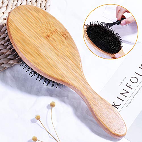 Escova de cabelo com cerdas de javali Lurrose de madeira natural, antiestática, escova de massagem p