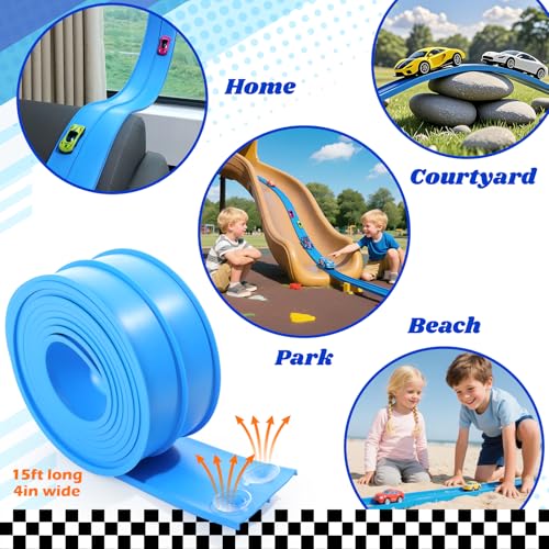 image for Lemostaar Flexible Race Track Toys for Kids: 15 Ft Flex Race Car Ramp 
