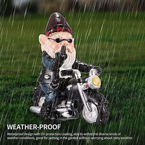 Biker Garden Gnome Statue, 5-inch Funny Riding Garden Gnome Figurines Ornaments Waterproof Sun Protection Outdoor Decoration for Patio, Lawn, Yard Art Decoration, Motorcycle Gear