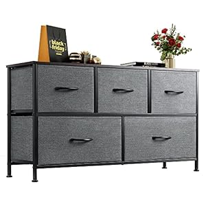 WLIVE Dresser for Bedroom with 5 Drawers, Wide Chest of Drawers, Fabric Dresser, Storage Organizer Unit with Fabric Bins…