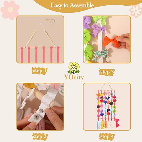 YOcity Bow Holder for Girls Hair Bows Hair Bow Organizer,Baby Headband Holder for Girls Hair Accessories Display Wall Door Closet Decor for Nursery Baby Toddler Room Pink — view 5