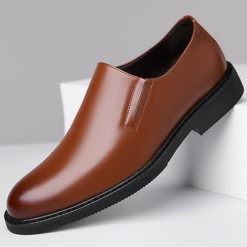 Dress Shoes for Men Slip On Round Cap Toe Patent Leather PU Leather Rubber Sole Anti-Slip Non Slip Walking2
