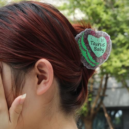 Taurus Baby Hair Claw, Personalized Acetate Hair Clip, 7cm/2.75in, Green with Pink Floral Design