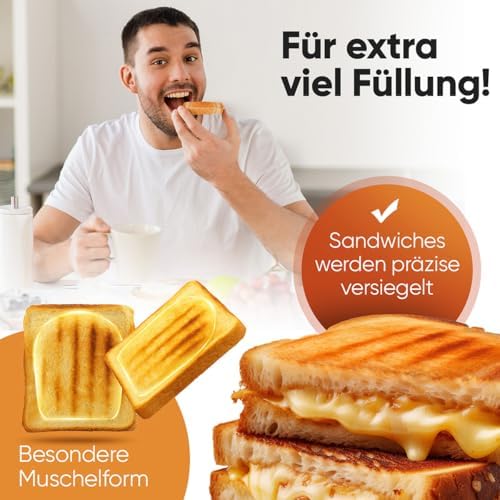 Bild 1 - ProfiCook® Sandwichmaker | muschelförmige Sandwiches mit extra viel Füllung | antihaftbeschichtet | XXL-Toastscheiben | 750 Watt Toaster Sandwichtoaster | Backampel | Sandwich Maker | PC ST 1297