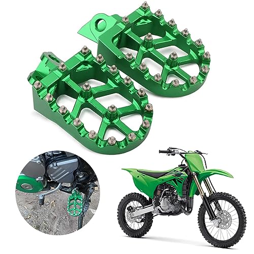 Image of AnXin Dirt Bike Foot Pegs Wider Footpegs Foot Pedals Rests CNC for KX65 00-23 KX85 01-23 KLX 140 KLX140 08-23 KX100 98-21 KX112 22-23 KX80 Pit Bike Motorcycle Green