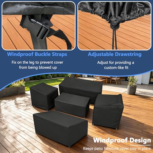 Image of STARTWO Patio Furniture Cover Set, 5 Piece Outdoor Furniture Cover Waterproof, Heavy Duty 400D Lawn Patio Set Covers