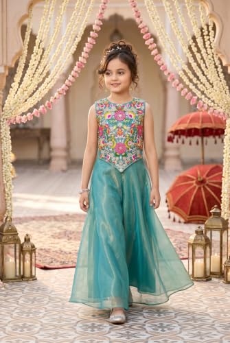 Image of Girls Art Silk Embroidered Kurta & Sharara Set | Festive & Wedding Traditional Outfit | Ethnic Wear for Kids | Stylish Sharara Suit Set
