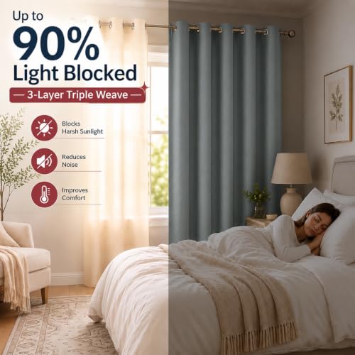 Image of Cloth Fusion Blackout Long Door Curtains 8 Feet Set of 2, Silver Grey | Up to 90% Sunlight Block, Room Darkening, 3-Layer Triple Weave, Thermal Insulated, Stainless Steel Grommets