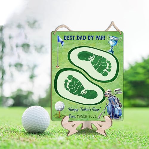 Image of Best Dad By Par Golf Footprint Craft Sign, DIY Dad & Kids Footprints Art, Golf Cart Theme Gift For Fathers Day, Baby Toddler Keepsake, Fathers Day Gift, Daddy Golfer Sport Lovers Footprint Making Sign