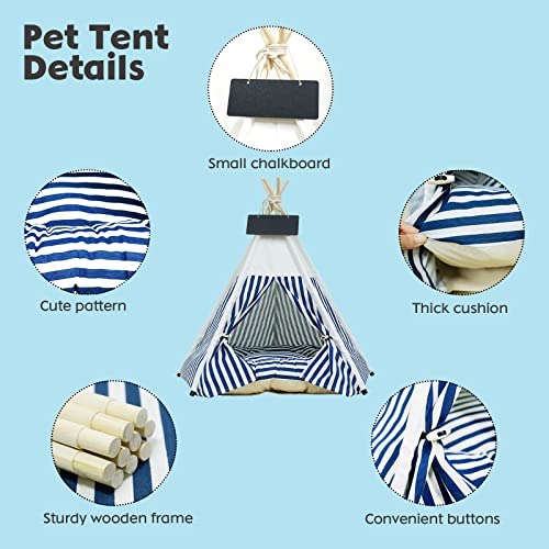 Pet Teepee with Thick Cushion, Dog/Puppy House with Bed Pet Tent for Indoor Outdoor (Striped) - Image 5