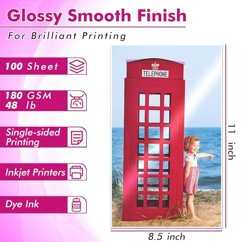 Koala Glossy Inkjet Photo Paper 8.5X11 Inches 48lb 100 Sheets Professional Glossy Photographic Paper Compatible with Inkjet Printer Use DYE Ink 180GSM image 4