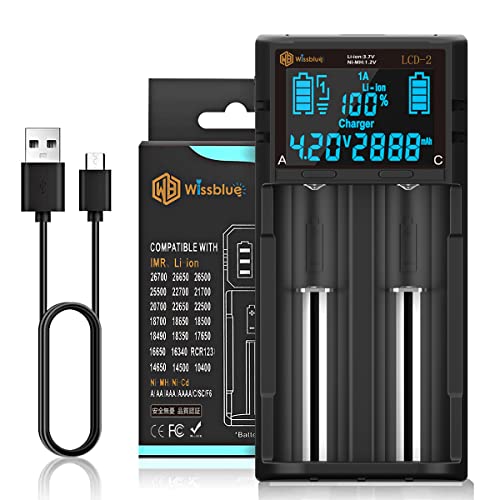 WISSBLUE LCD2 2Bay Chargeur de batterie universel 18650, chargeur USB intelligent rechargeable pour piles rechargeables 18650 et AAA AA (2 ports)