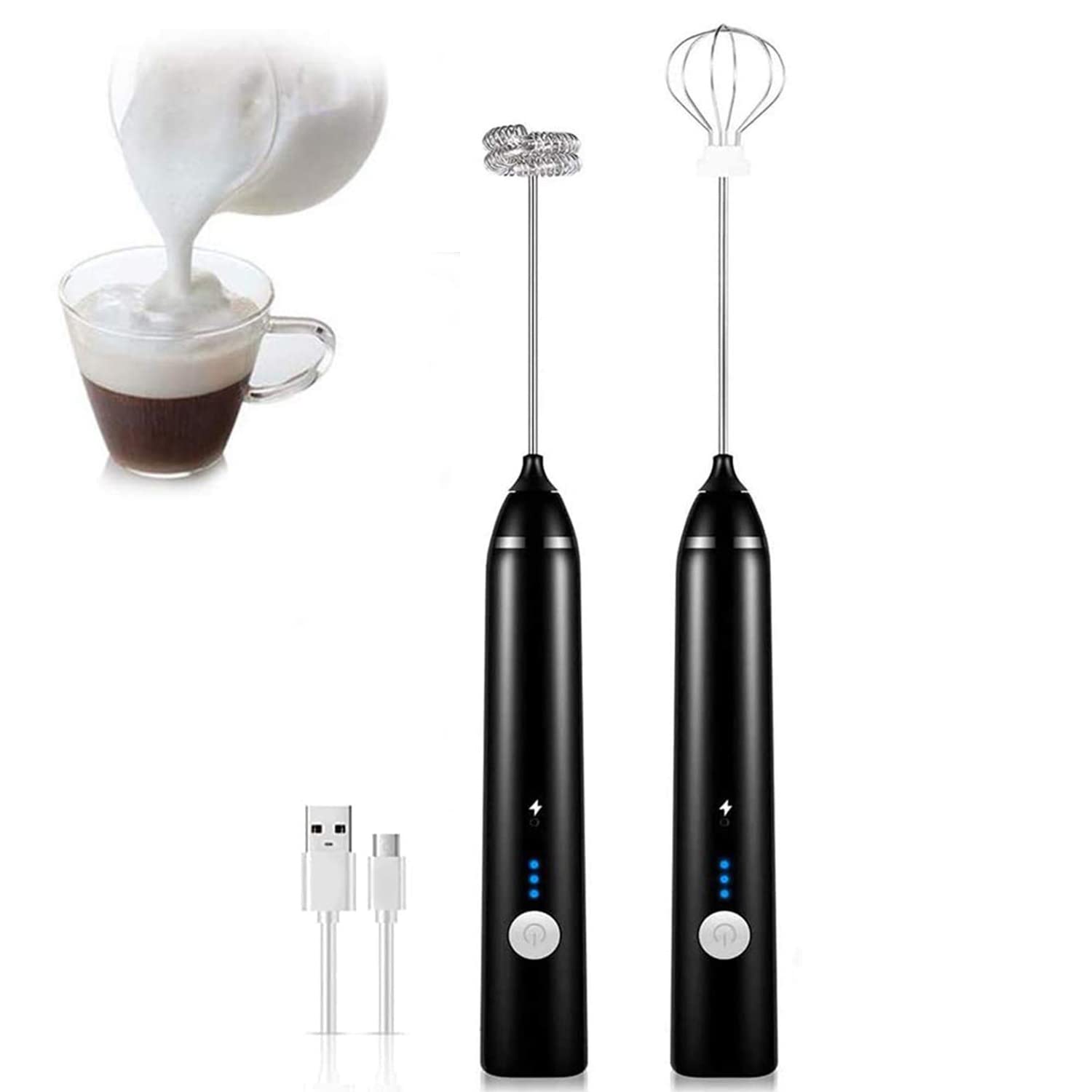 3 in 1 Handheld Electric Milk Frother and Steamer, 4 in 1 Automatic Heater for Making Latte mini multi-function kitchen With Charging (BLACK, 2 IN 1)