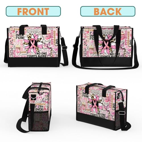 Image of 84hoods Large Waterproof Tote Bag with Pockets and Zipper for Travel, Work, Grocery. Breast Cancer Awareness Gift for Women.
