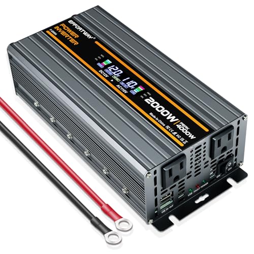 2000W Power Inverter 4000W (Peak). 12V DC to 110V/120V AC Converter with LCD Display 2 AC outlets 2 USB 2000w Inverter for Camping RV Travel Outdoor Truck Off-Grid Solar inverters
