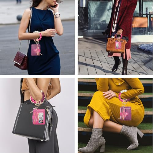 Image of COOLANS Silicone Bracelet Wristlet Wallet Credit Card Holder RFID ID Window Key Ring Tassel Slim Wallet Women Keychain Purse