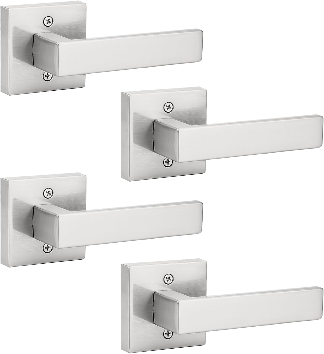 4 Pack Satin Nickel Dummy Door Lever, Square Sliver Door Handle, Interior Non-Turning Single Side Pull for Closet French Doors