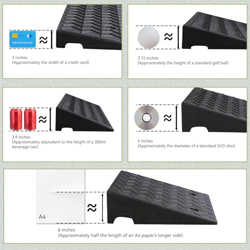 2 Pack Rubber Curb Ramps Driveway ramp, 2\" H, 39.4\" L, 9.8\" W, Heavy Loading (6600LB)/3 Ton Capacity, Threshold, Motorcycle, Loading, Bikes, Wheelchairs Ramps