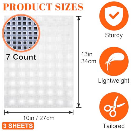 Image of Pndeyo 3 Sheet Clear Plastic Mesh Canvas, 7Count Printable Fursuit Eyes Mesh for Embroidery Yarn DIY Crafting Knit Crochet Projects Fursuits Handicrafts Making- 10in x 13in