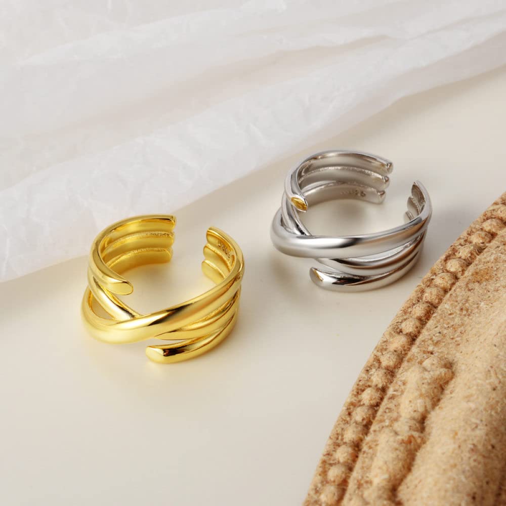 Anello In Argento 925 Da Donna,Anelli Regolabili Per Linee Da Donna Anelli Di Eternità Semplici Multistrato In Argento Sterling 925 Anelli Di Fidanzamento Placcati In Oro Anelli Di Promessa Per Rag