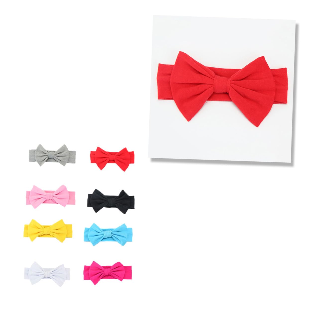 8pcs Headbands Cotton Elastic Hair Bows Head Wraps for Newborns and Wear-resistant Hair Accessories in Red Blue Yellow Black White Rosy Grey Pink