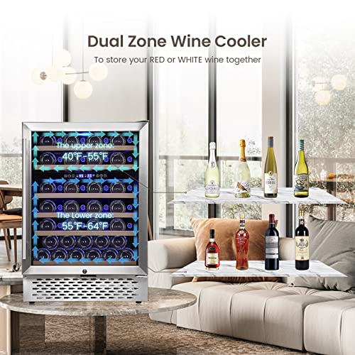 51 Bottle Compressor Wine Cooler Refrigerator,Freestanding Wine Cellar For Red, White, Champagne,Sparkling Wine,Beer,Large Capacity,Digital Temperature Touch Control, Stainless Steel